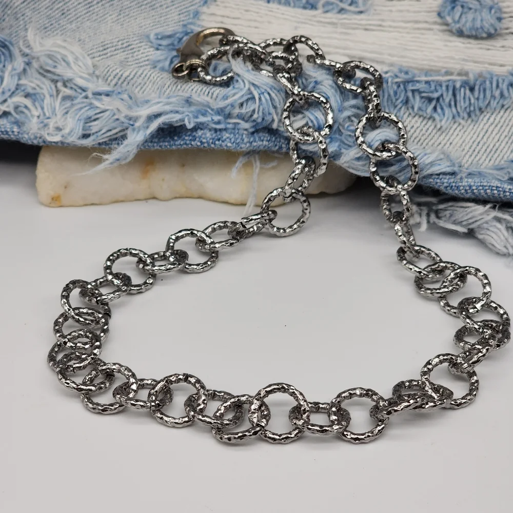 ❤️ ZARA Chain Trendy Large Link chain Vintage Silver NECKLACE  Textured Cain